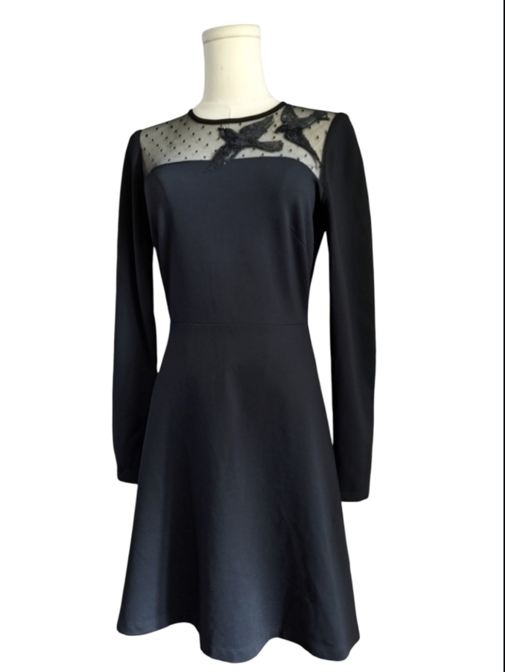 RED Valentino Dazzling Birds Embroidered Black Jersey Dress Womens Size Medium